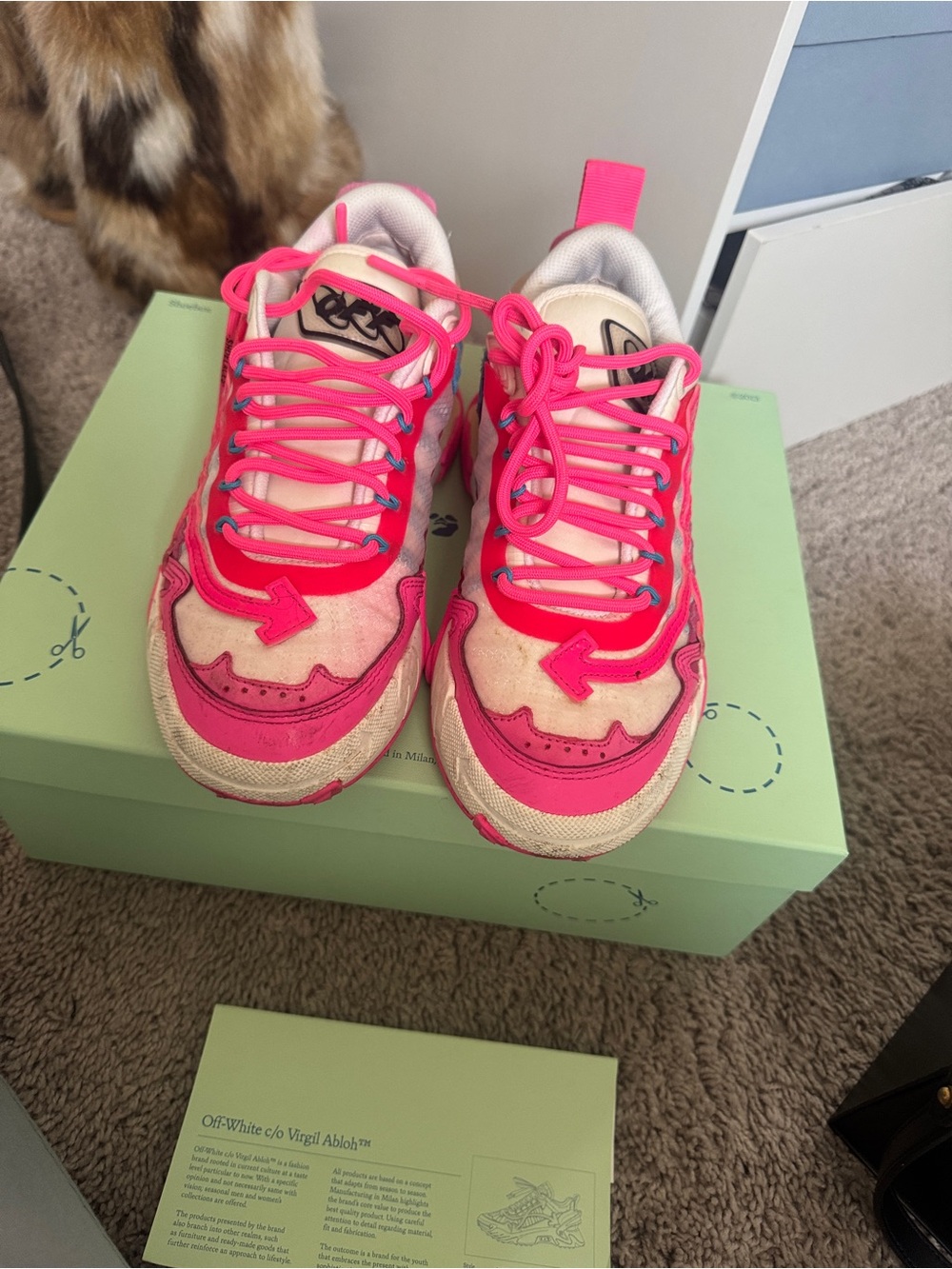 Off-White women  Hot Pink and Cream Arrow Sneakers